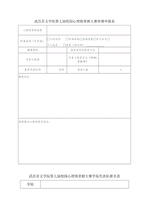 武昌首义学院第七届校园心理情景剧大赛参赛申报表.docx