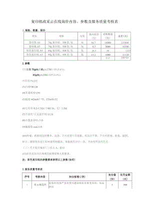 复印纸政采云在线询价内容、参数及服务质量考核表.docx