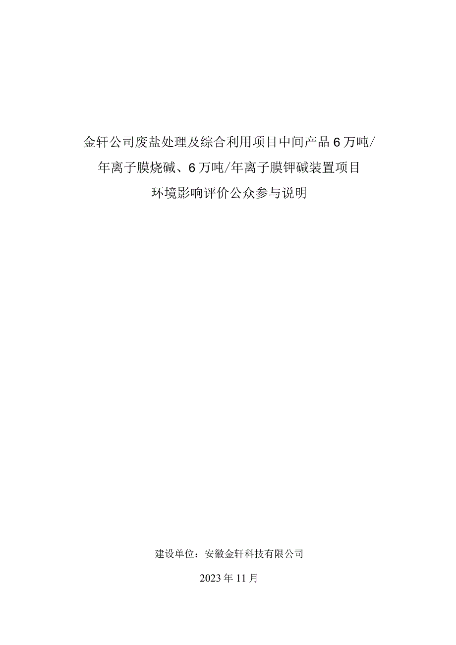 金轩公司废盐处理及综合利用项目中间产品6万吨年离子膜烧碱、6万吨年离子膜钾碱装置项目.docx_第1页