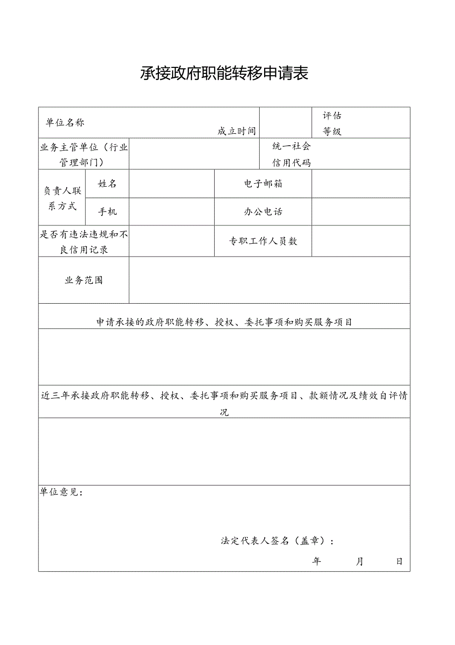 承接政府职能转移申请表.docx_第1页