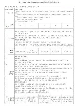 春江幼儿园百馨西苑中6班第六周活动计划表.docx