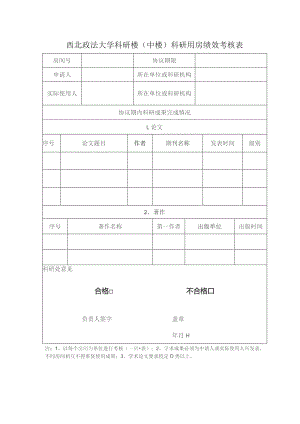 西北政法大学科研楼中楼科研用房绩效考核表.docx