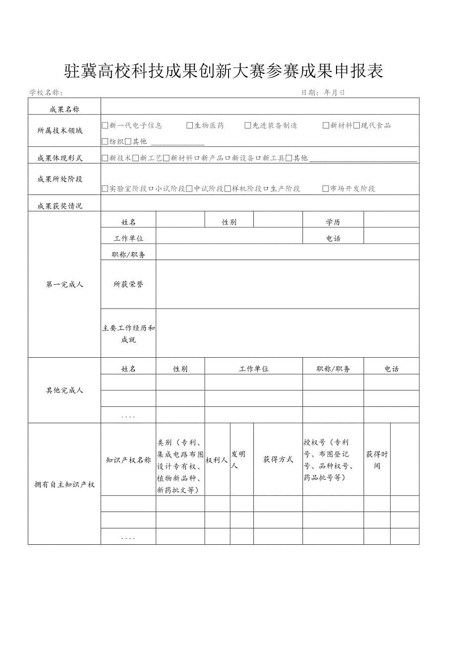 驻冀高校科技成果创新大赛参赛成果申报表.docx_第2页