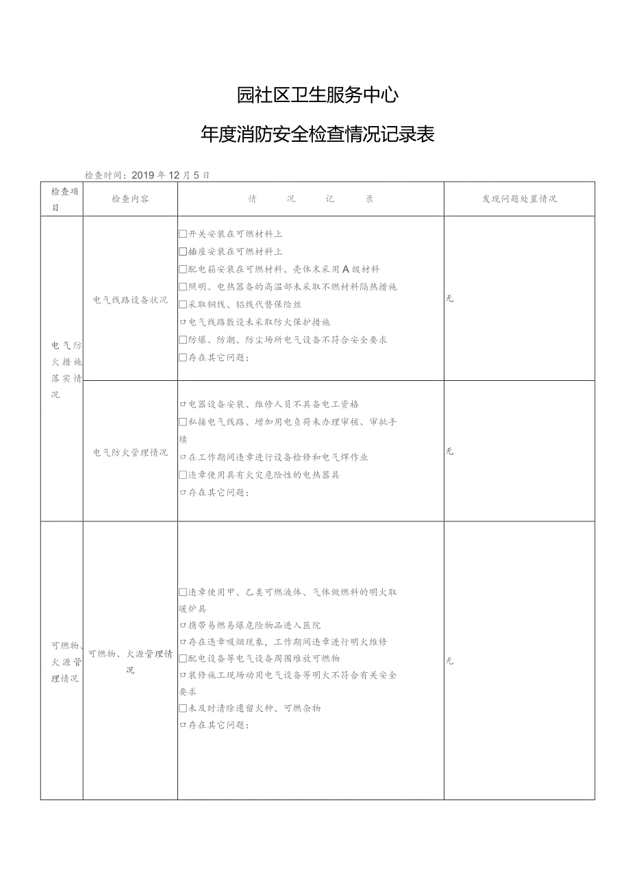 医院月消防安全检查情况记录表.docx_第1页