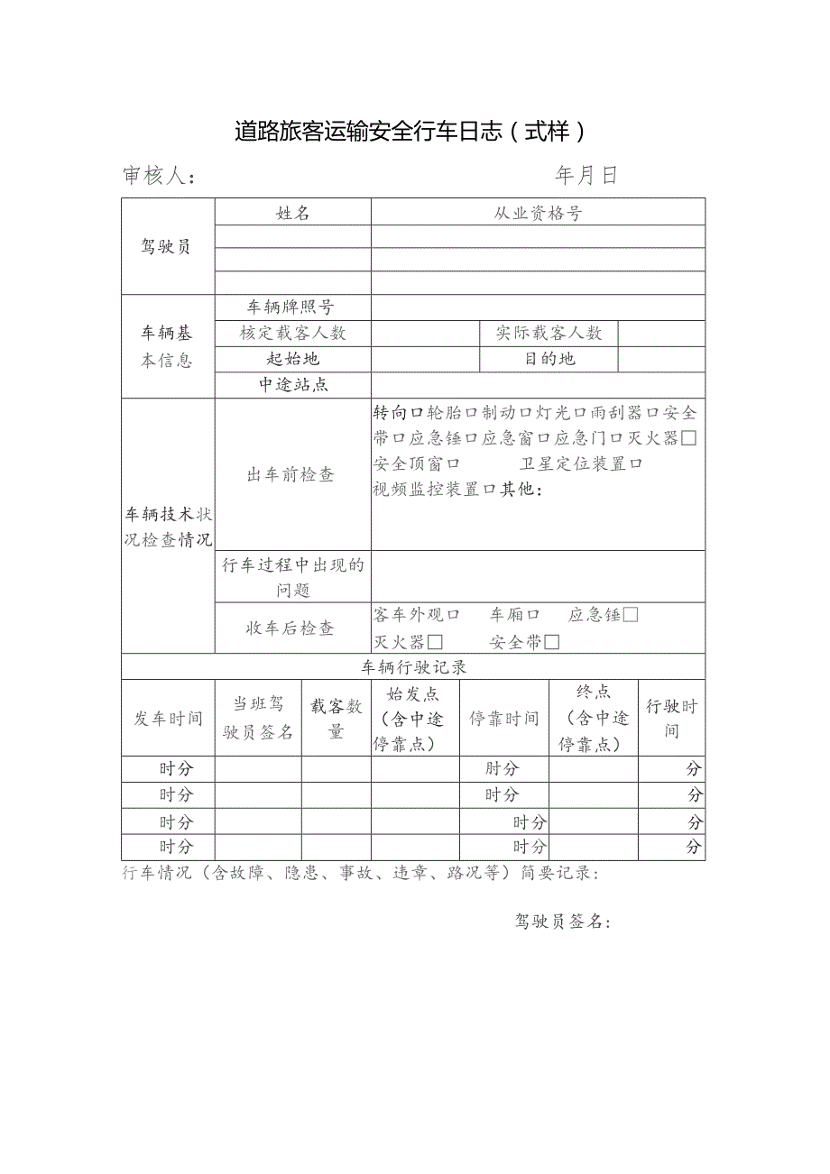 道路旅客运输安全行车日志式样.docx_第1页