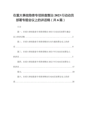 在重大事故隐患专项排查整治行动动员部署专题会议上的讲话稿6篇供参考.docx