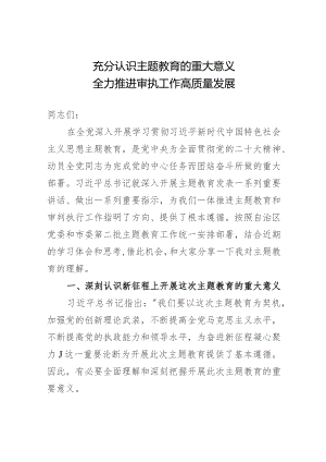 党课讲稿：充分认识主题教育的重大意义++全力推进审执工作高质量发展.docx