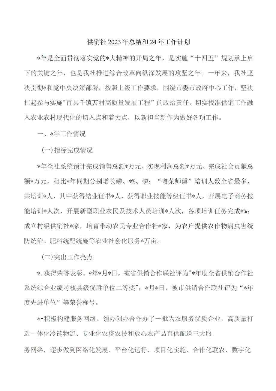 供销社2023年总结和24年工作计划.docx_第1页