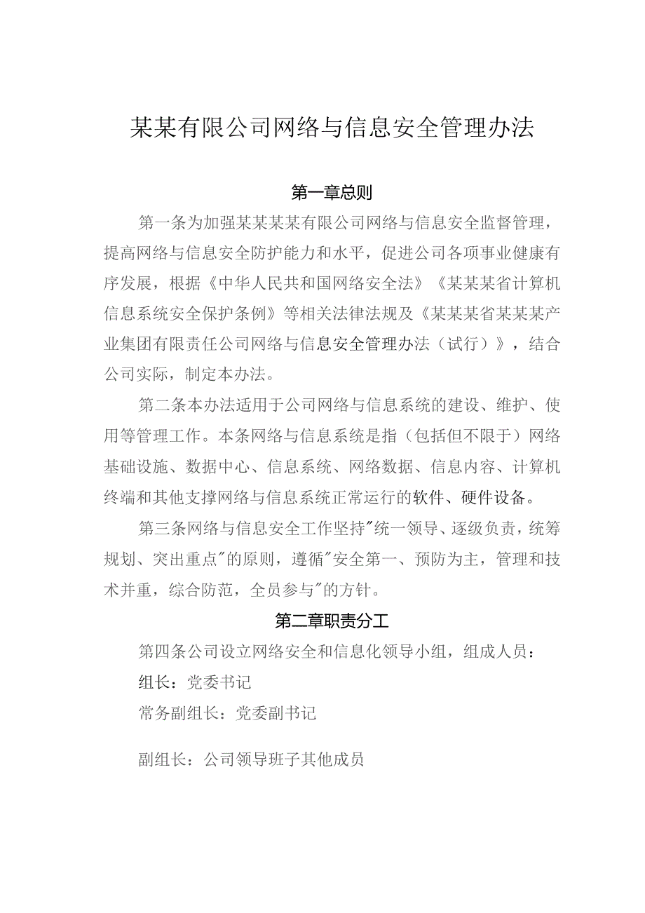 某某有限公司网络与信息安全管理办法.docx