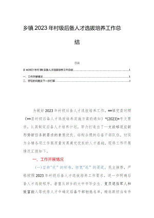 乡镇2023年村级后备人才选拔培养工作总结.docx