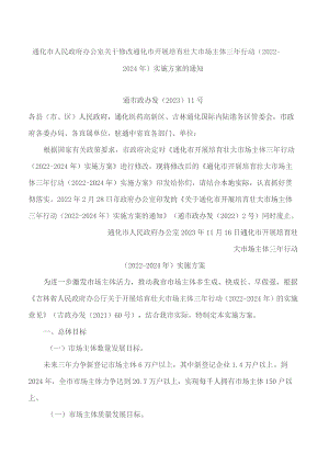 通化市人民政府办公室关于修改通化市开展培育壮大市场主体三年行动(2022—2024年)实施方案的通知(2023).docx