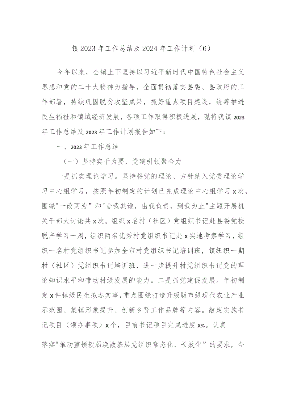 镇2023年工作总结及2024年工作计划 材料.docx_第1页