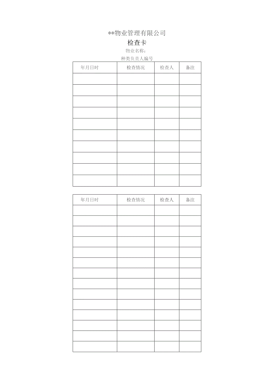 物业管理检查卡.docx_第1页