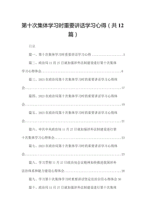 第十次集体学习时重要讲话学习心得【12篇精选】供参考.docx