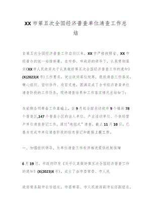 XX市第五次全国经济普查单位清查工作总结.docx