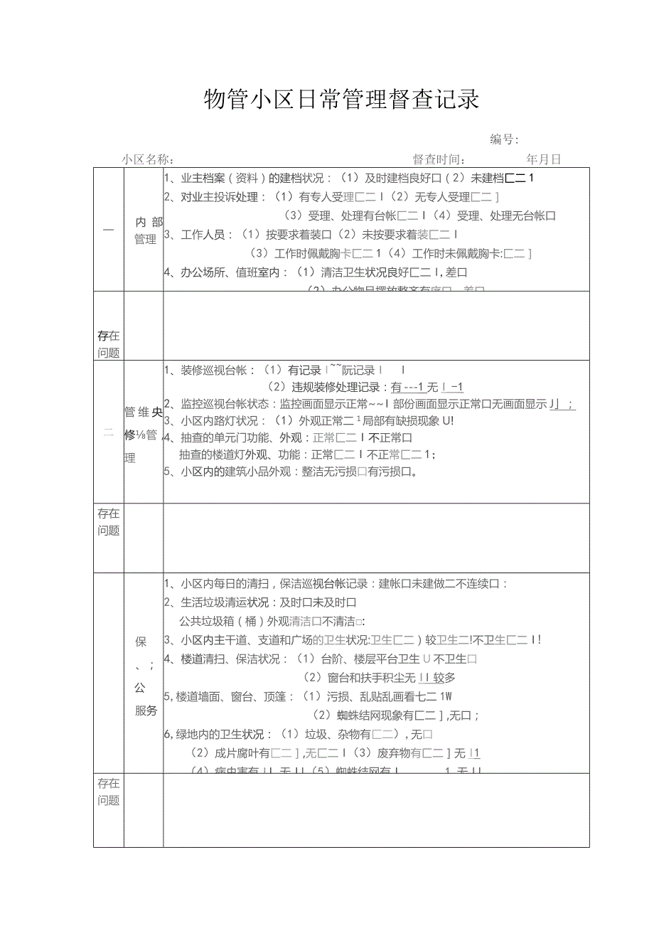 物管小区日常管理督查记录.docx_第1页