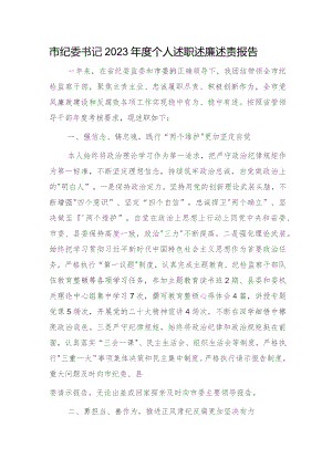 市纪委书记2023年度述职述廉述责报告3000字.docx