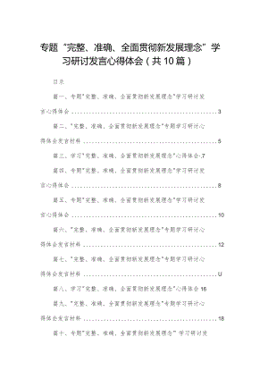 专题“完整、准确、全面贯彻新发展理念”学习研讨发言心得体会最新精选版【10篇】.docx