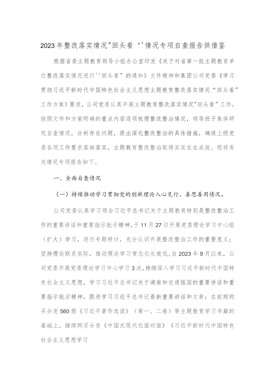 2023年整改落实情况“回头看”情况专项自查报告供借鉴.docx_第1页