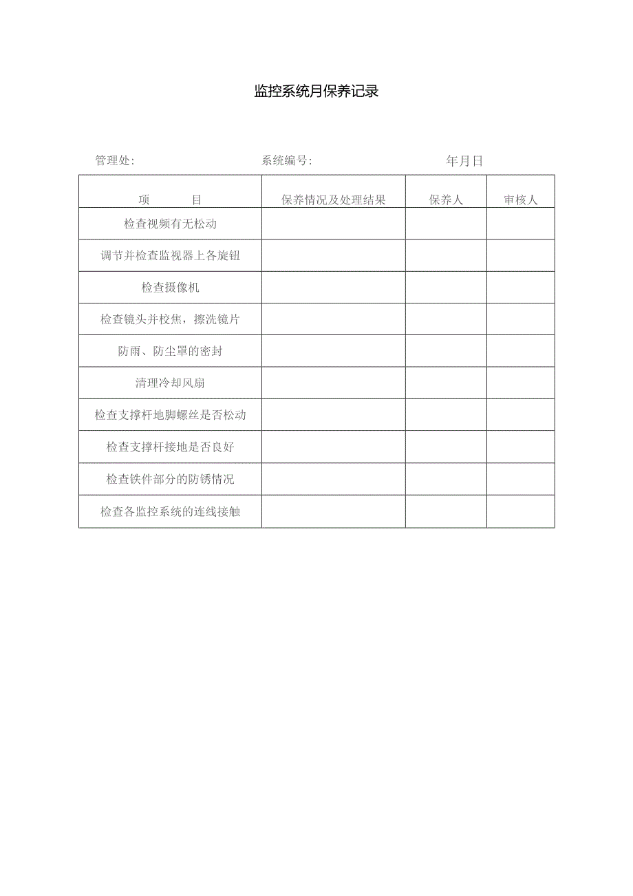 监控系统月保养记录.docx_第1页