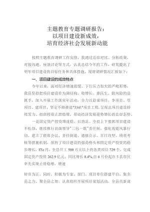 主题教育专题调研报告：以项目建设新成效培育经济社会发展新动能.docx