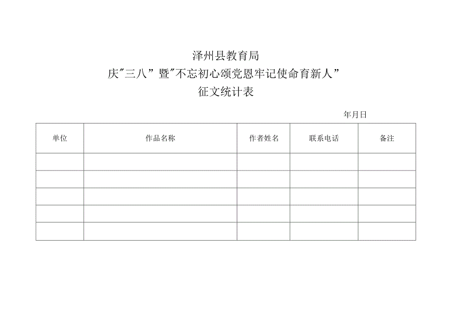 泽州县教育局庆“三八”暨“不忘初心颂党恩牢记使命育新人”征文统计表.docx_第1页