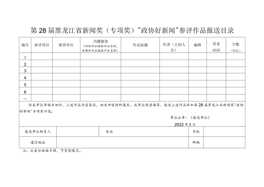 第28届黑龙江省新闻奖专项奖“政协好新闻”参评作品报送目录.docx_第1页