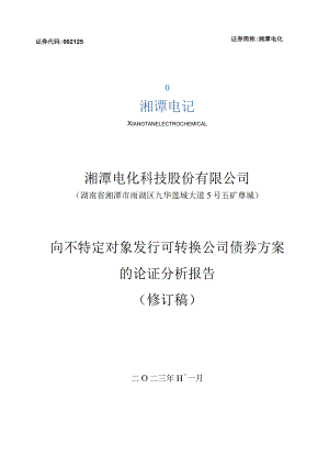 湘潭电化：湘潭电化科技股份有限公司向不特定对象发行可转换公司债券方案的论证分析报告（修订稿）.docx