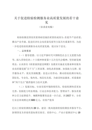 关于促进检验检测服务业高质量发展的若干意见（征求意见稿）.docx