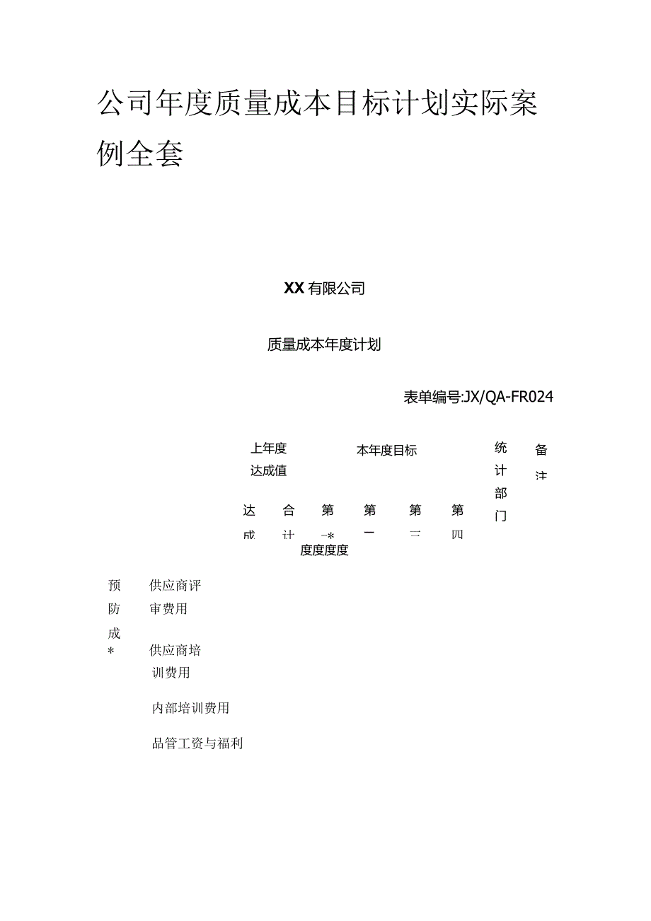 公司年度质量成本目标计划实际案例全套.docx_第1页