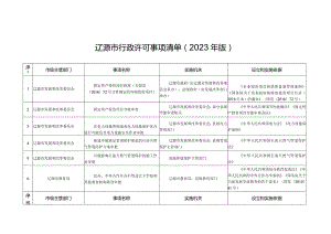 辽源市行政许可事项清单2023年版.docx