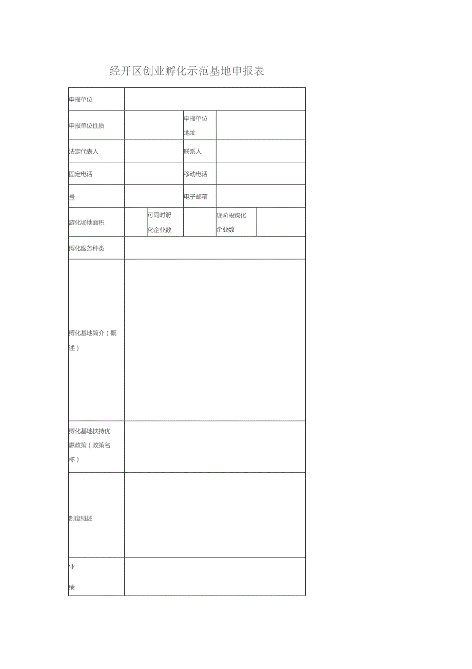 经开区创业孵化示范基地申报表.docx_第1页