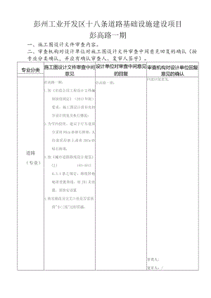 彭州工业开发区十八条道路基础设施建设项目（彭高路一期、规划Ⅱ路）--正式审查意见（发设计作回复）.docx