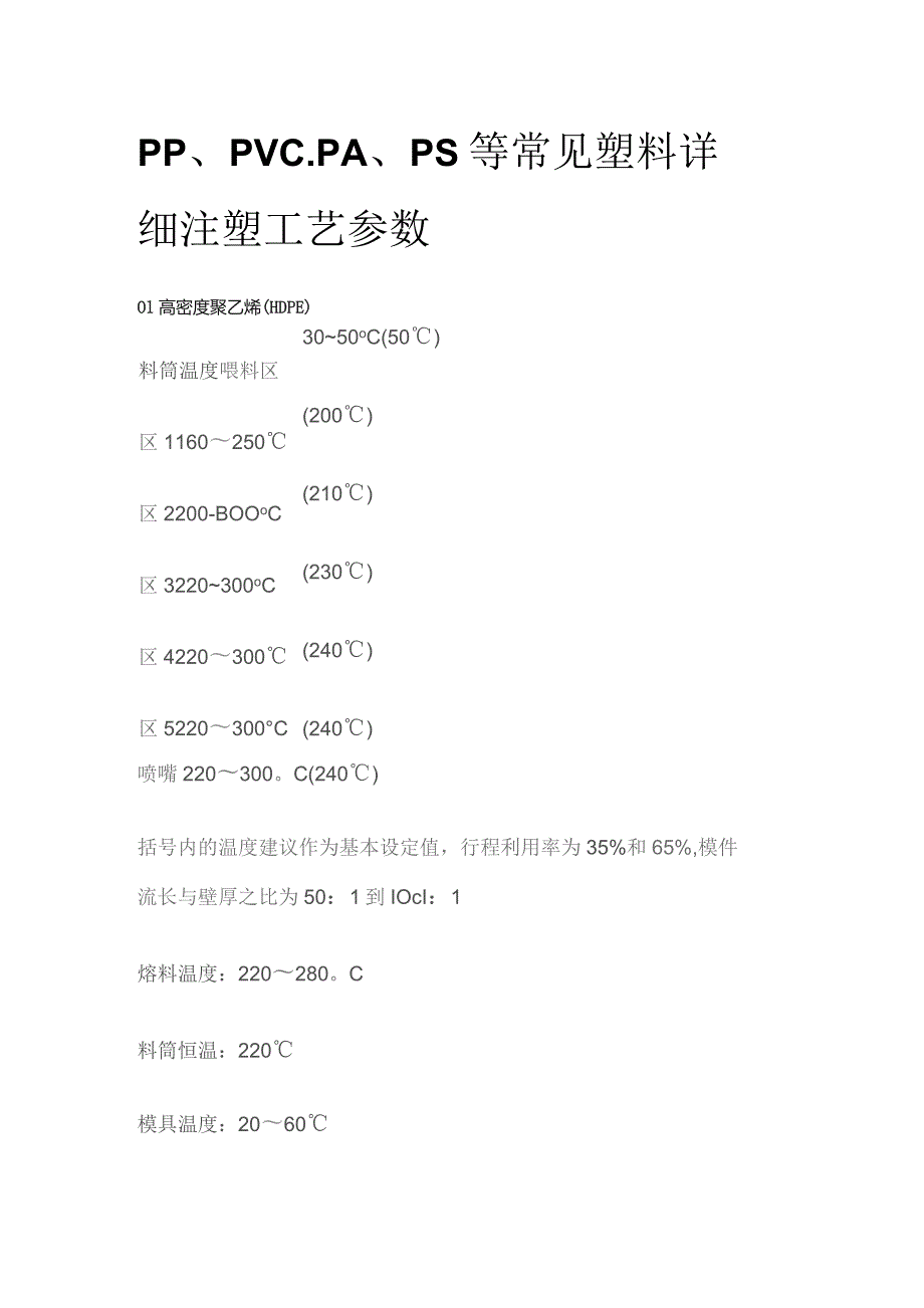 PP、PVC、PA、PS等常见塑料详细注塑工艺参数.docx_第1页