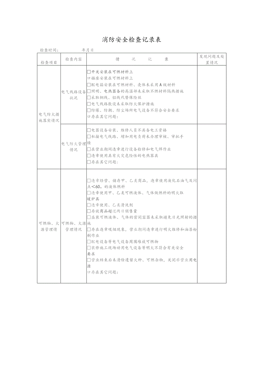 培训资料：消防安全检查记录表.docx_第1页