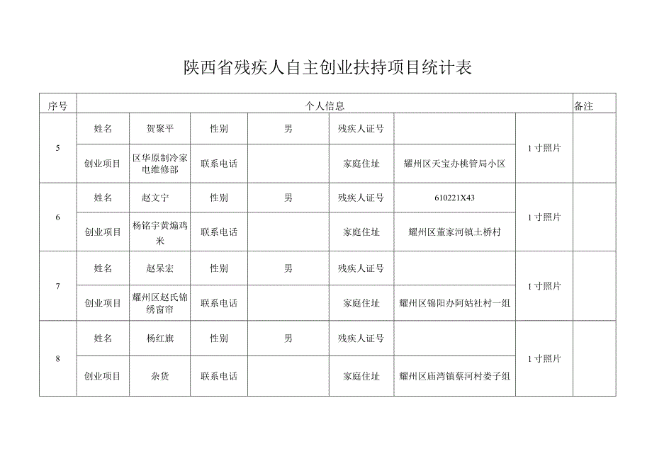 陕西省残疾人自主创业扶持项目统计表.docx_第2页