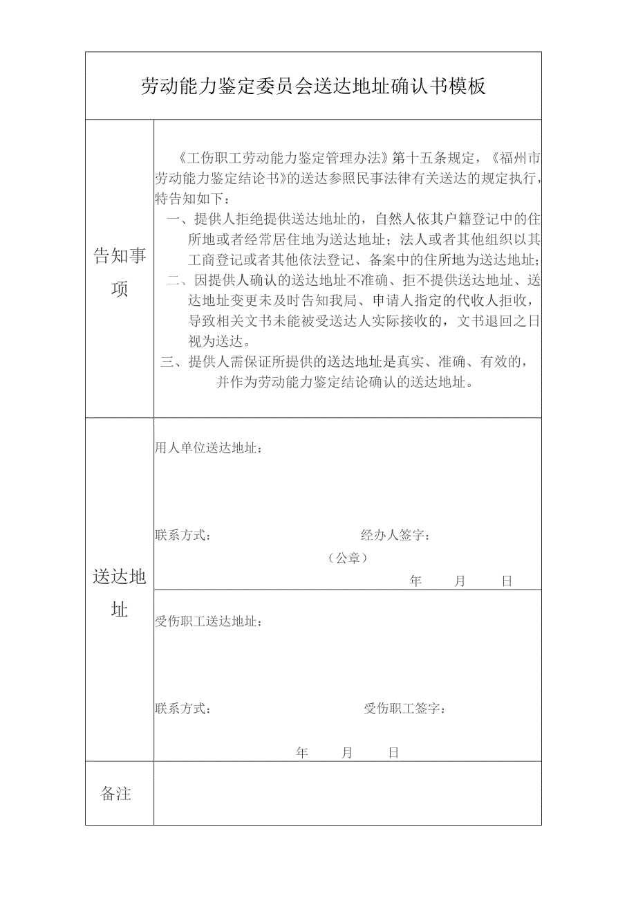 劳动能力鉴定委员会送达地址确认书模板.docx_第1页