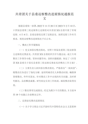 共青团关于县委巡察整改进展情况通报范文.docx