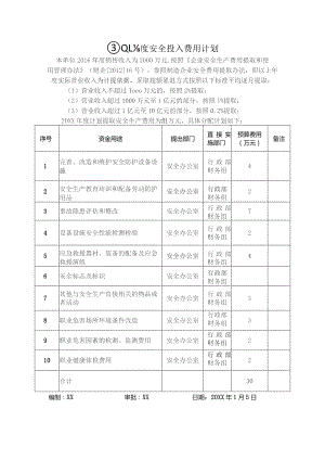 年度安全投入费用计划.docx