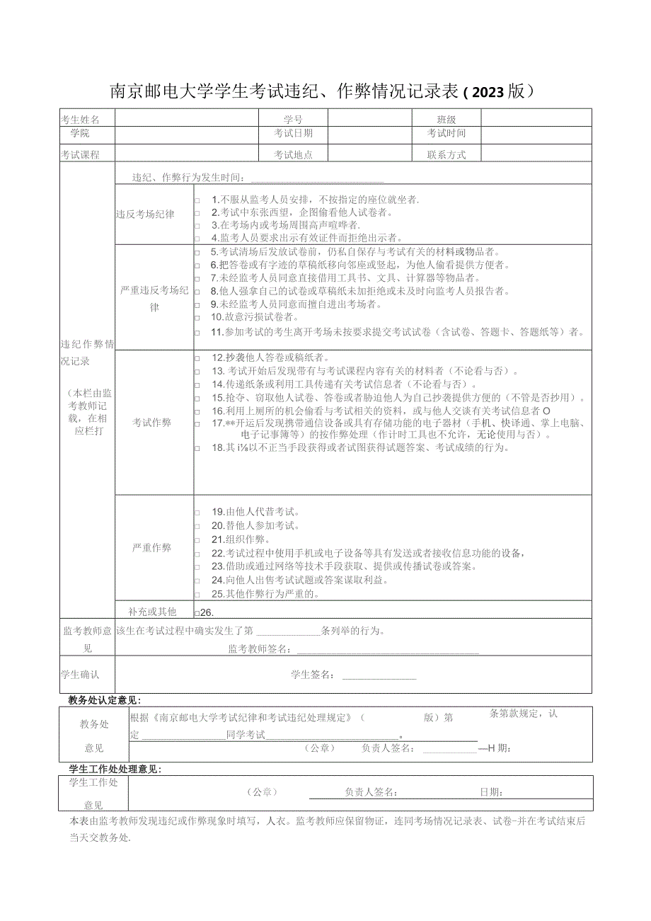 南京邮电大学学生考试违纪、作弊情况记录023版.docx_第1页