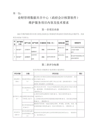 第一包业财管理数据共享中心政府会计核算软件维护服务项目内容及技术要求.docx