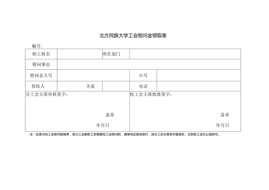 北方民族大学工会慰问金领取表.docx_第1页