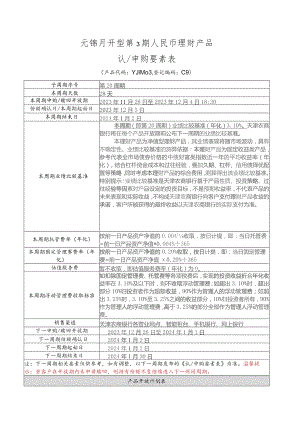 元锦月开型第3期人民币理财产品认申购要素表.docx