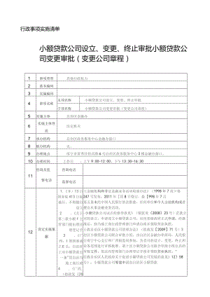 行政事项实施清单小额贷款公司设立、变更、终止审批——小额贷款公司变更审批变更公司章程.docx