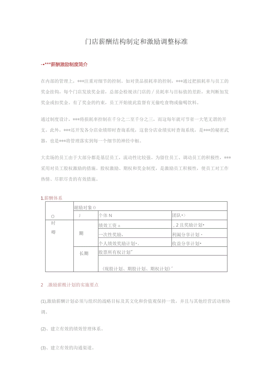 门店薪酬结构制定和激励调整标准.docx_第1页