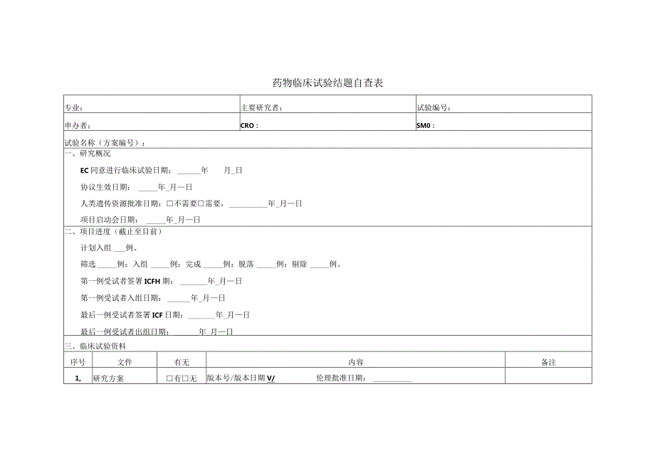 药物临床试验结题自查表.docx_第1页