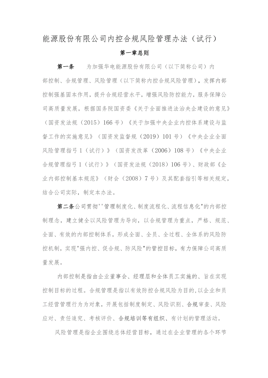 能源股份有限公司内控合规风险管理办法(试行).docx_第1页