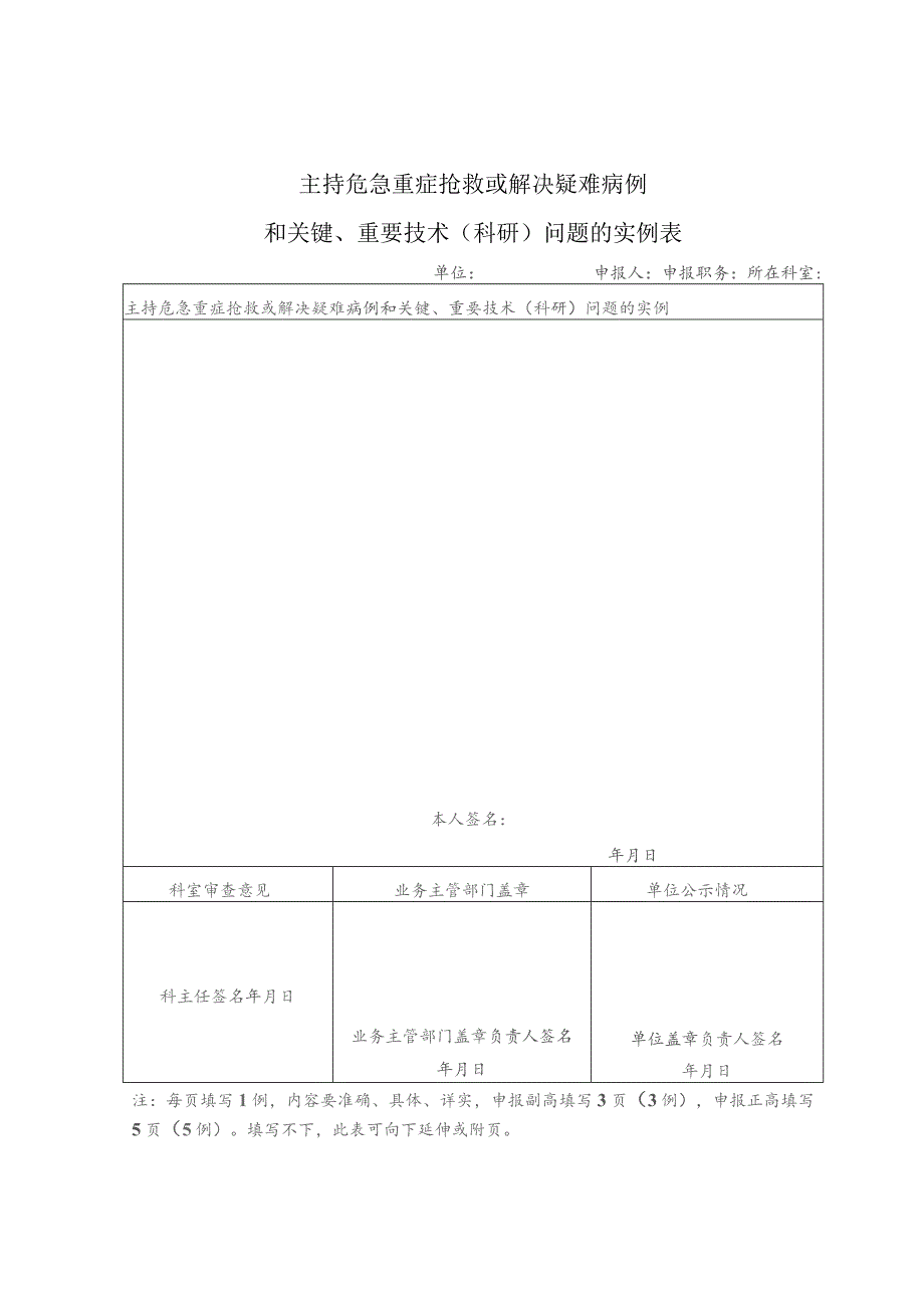 主持危急重症抢救或解决疑难病例和关键、重要技术科研问题的实例表.docx_第1页