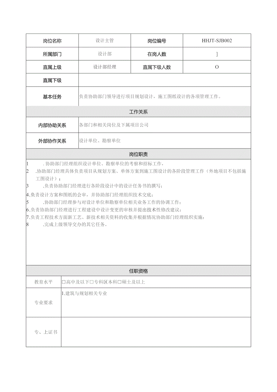 地产集团总公司设计部主管岗位说明书.docx_第1页