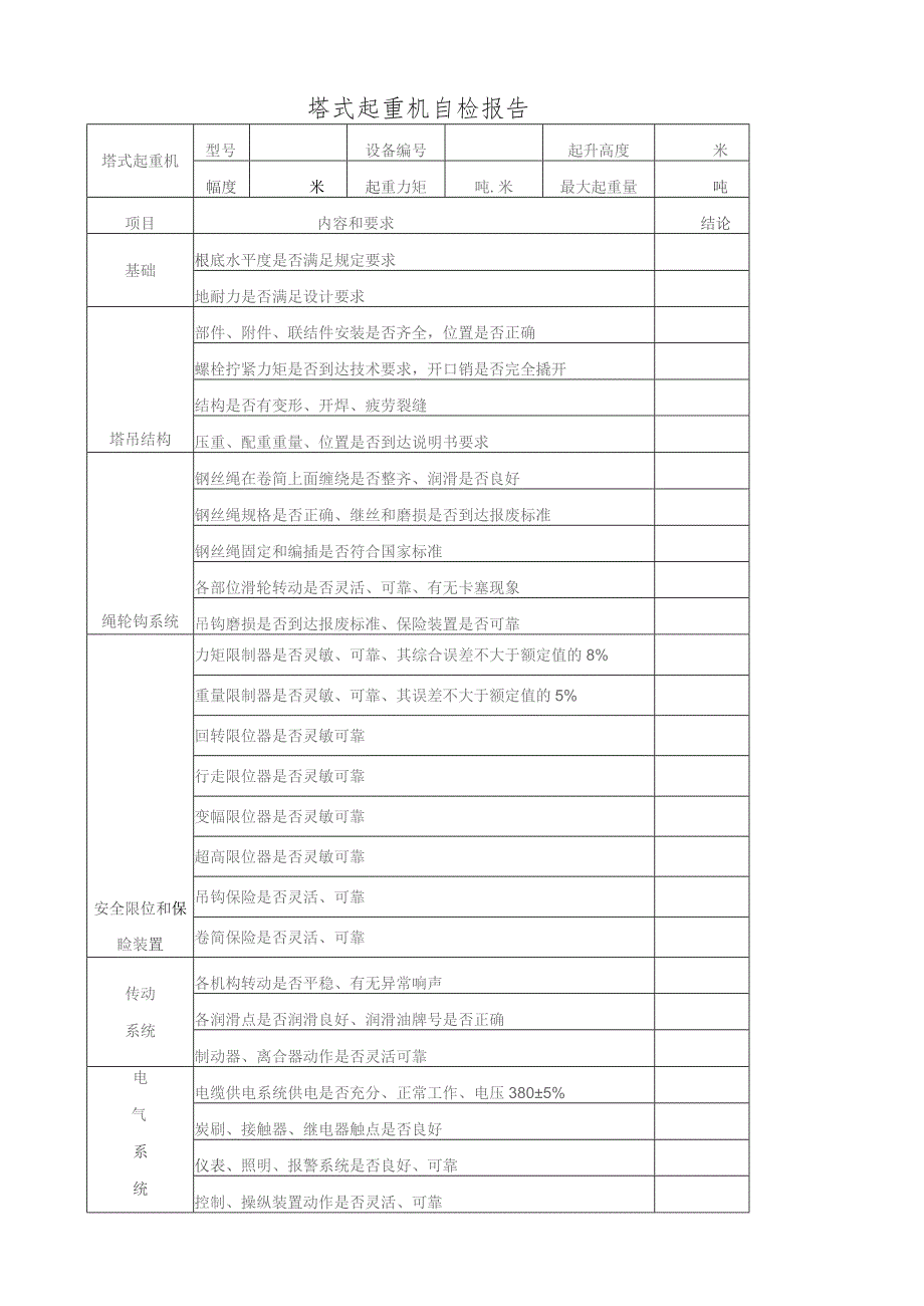 塔吊自检报告表格.docx_第1页